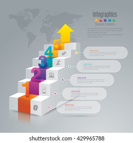 Staircase 3D digital illustration Infographic and icons vector can be used for workflow layout, diagram, annual report, web design. Business concept with 5 options, steps or processes.