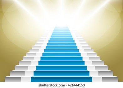 staircase with blue carpet.