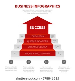 Staircase, business ladder, levels of success vector modern infographic, winning concept. Staircase to success, illustration of level stair to success business