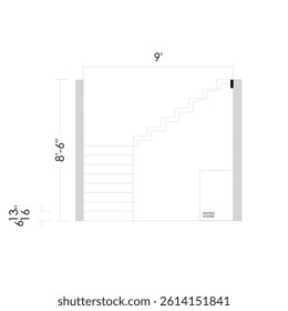 Staircase design with complete dimensions in inches