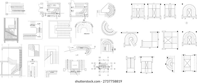 Staircase Design Examples for Residential and Office Interior Architectural Drawings