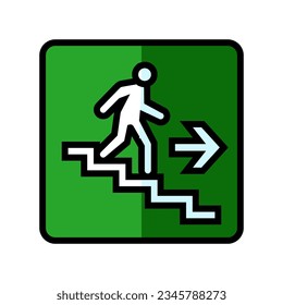 staircase down evacuation emergency color icon vector. staircase down evacuation emergency sign. isolated symbol illustration