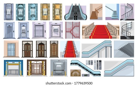 Staircase of escalator vector illustration on white background. Isolated cartoon set icon stairway. Vector cartoon set icon stair.