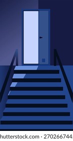 Treppe, flache Illustration, tiefe Hintergrund, Rolltür 