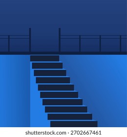 Treppe, flache Illustration, tiefe Hintergrund, Rolltür 