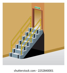 Staircase with handrail for people access. Safe work condition illustration at the workplace.