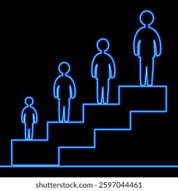 Staircase of Human Figures Representing Progressive Growth and Hierarchical Success icon neon glow vector illustration concept