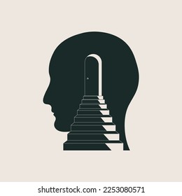 Staircase to the human head, brain, mind. The way to mental health. Vector illustration