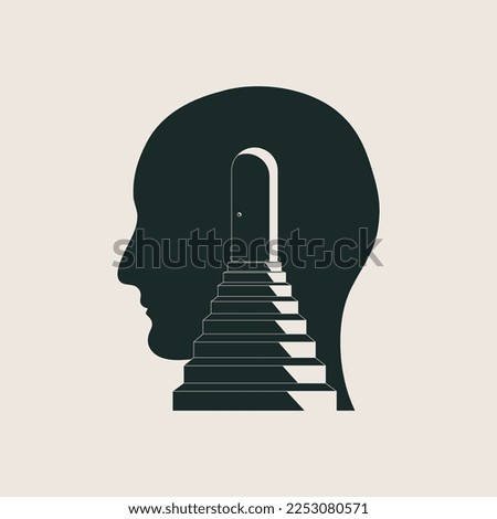 Staircase to the human head, brain, mind. The way to mental health. Vector illustration