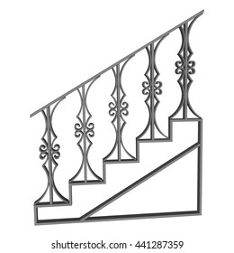 Staircase Icon  Sample ladder and forged fence side view isolated  Vector illustration white background 