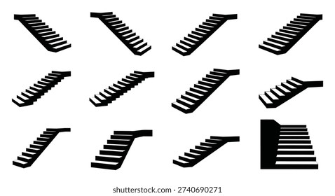 Staircase Icons Black Silhouette Vector Illustration Set