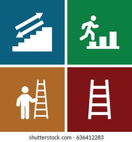 Staircase icons set. set of 4 staircase filled icons such as ladder, man going up, man with ladder