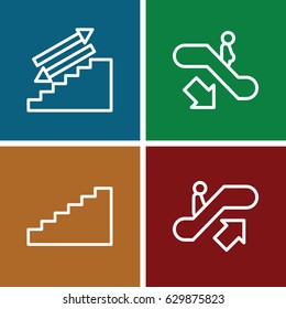 Staircase icons set. set of 4 staircase outline icons such as escalator up, escalator down