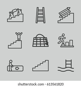 Staircase icons set. set of 9 staircase outline icons such as escalator, ladder, man going up, stairs, man on stairs, pool ladder