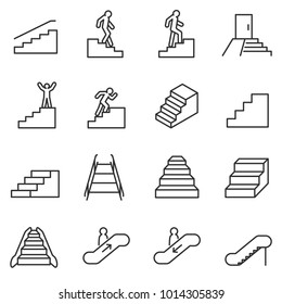 Staircase icons set  linear style  Line and Editable stroke