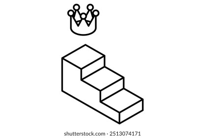 Staircase leading to crown, business icons for target, goal attainment, and goal, isometric illustration　, Vector Illustration