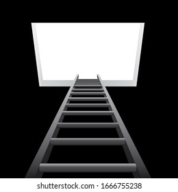 Staircase leading from the dark basement to the exit.