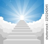 Staircase leading to heaven Glowing holy door at the top vector