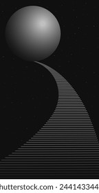 Staircase leading to the night sky. Vector illustration. Sketch for creativity.