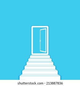 staircase leading to the open door, vector illustration