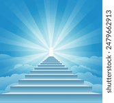 Staircase leading to skies. Stairway to heavens door vector illustration