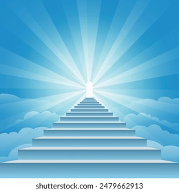 Staircase leading to skies. Stairway to heavens door vector illustration