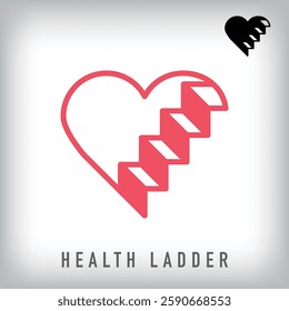 Staircase logo design inside modern heart. Creative healthy stairs design, corporate identity. vector