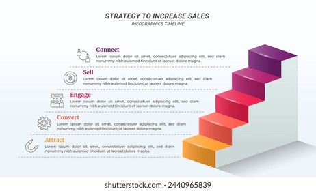 Treppenmarketing-Infografik zur Umsatzsteigerung mit 5 Schritten und editierbarem Text für Geschäftspläne, Marketing und Präsentationen.