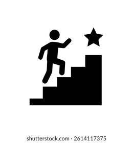 Staircase with Person Climbing and Star on Top Icon Representing Achievement