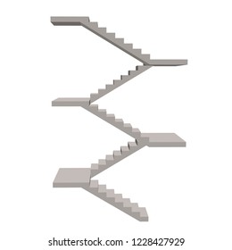 Staircase with platforms. Isolated on white background. 3d Vector illustration. Side view.
