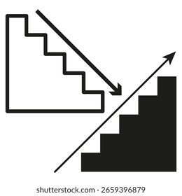 Staircase progress icon. Growth decline arrows. Business challenge Vector. Development direction symbol. EPS 10.