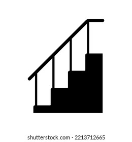 Staircase With Railing Icon. Black Silhouette. Front Side View. Vector Simple Flat Graphic Illustration. Isolated Object On A White Background. Isolate.