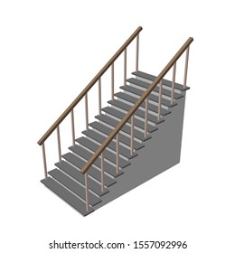 Staircase with railing. Isolated on white background. 3d Vector illustration.