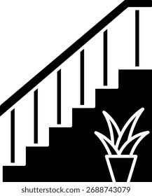 Treppe mit Rail und Plant Vector Icon