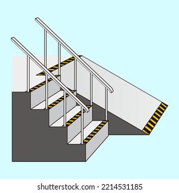 Treppe mit Rampe. Vektorgrafik.