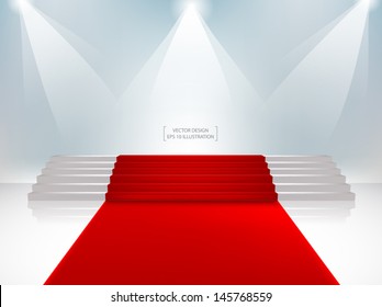 Staircase with red carpet. Vector Illustration