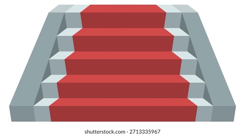 Eine Treppe mit rotem Teppichboden und weißem Hintergrund