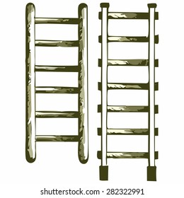 Staircase. Shades of green and yellow. Doodle style