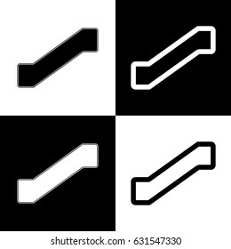 Staircase sign. Vector. Black and white icons and line icon on chess board.