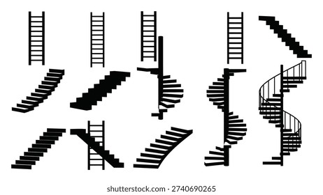 Staircase Silhouettes Collection Vector Illustration