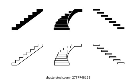 Staircase Silhouettes And Outlines On A White Background Architectural Design Silhouette stairs stairway steps escalator