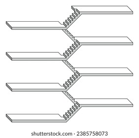 Escalera o escalones 2D. Símbolo de ascenso o nivel, movimiento ascendente o avance en el trabajo. Medidas, designación del desarrollo o etapa, conocimientos y aptitudes o mejora.
