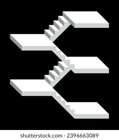 Treppe oder Stufen 2D. Symbol des Aufstiegs oder der Stufe, Aufwärtsbewegung oder Aufstieg in der Arbeit. Schritte, Bestimmung der Entwicklung oder des Stadiums, Kenntnisse und Fertigkeiten oder Verbesserung.