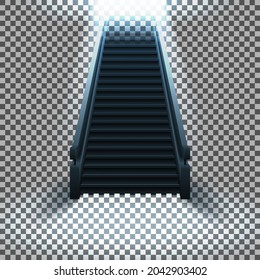 A staircase with steps leading up to the light on a transparent background. Vector 3D illustration.