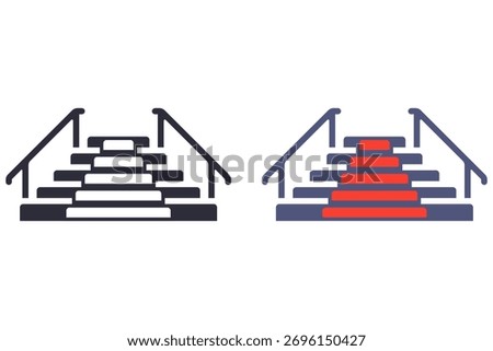 Staircase with steps and red carpet. Flat illustration.