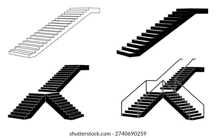 Staircase Vector Illustrations Set Architecture Design