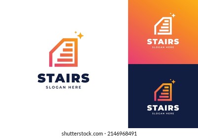 Staircase wall solution idea progress success achievement goal vector logo design, Modern line house interior wall stairway logo design