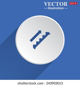 staircase, white circle on a blue background with shadow. Vector illustration, EPS 8