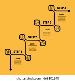 Stairs with 4 options, upward steps template. Business presentation, timeline or Infographics.