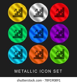 Stairs 9 color metallic chromium icon or logo set including gold and silver